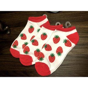 3 Pairs Strawberry Pink and White Socks Women's shoe size 4-10